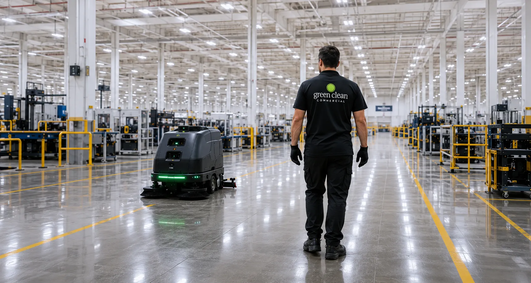 Industrial facility being cleaned by Green Clean Commercial service team