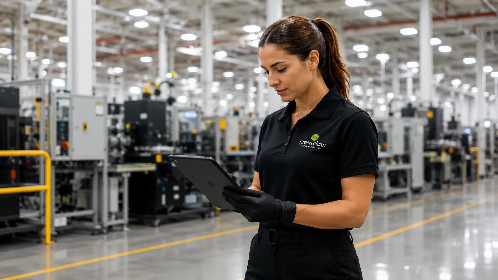 Green Clean supervisor reviewing facility quality report